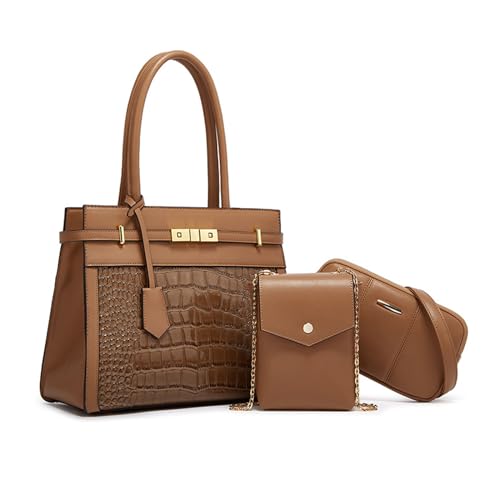NICOLE & DORIS Elegante Handtasche Damen Kroko Handtaschen 3er Set Shopper Schultertasche PU Leder Umhängetasche Handytasche Tote Tasche für Büro Schule Einkauf Kaffee von NICOLE & DORIS