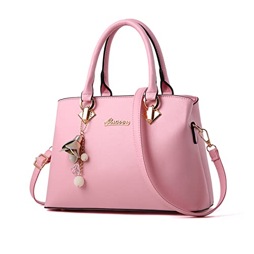 NICOLE & DORIS Elegante Handtasche Damen Schultertasche PU Leder Henkeltasche Mittelgroß Tote Shopper Einfache Umhängetasche Top Griff Tasche mit Abnehmbarem Schultergurt Rosa von NICOLE & DORIS