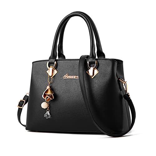 NICOLE & DORIS Elegante Handtasche Damen Schultertasche PU Leder Henkeltasche Mittelgroß Tote Shopper Einfache Umhängetasche Top Griff Tasche mit Abnehmbarem Schultergurt Schwarz 1 von NICOLE & DORIS