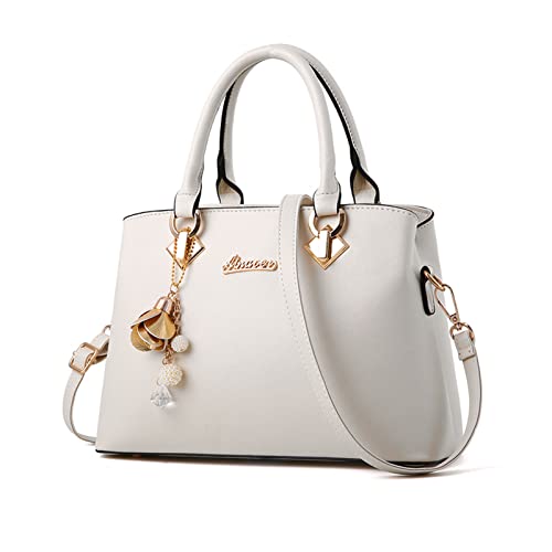 NICOLE & DORIS Elegante Handtasche Damen Schultertasche PU Leder Henkeltasche Mittelgroß Tote Shopper Einfache Umhängetasche Top Griff Tasche mit Abnehmbarem Schultergurt Weiß von NICOLE & DORIS