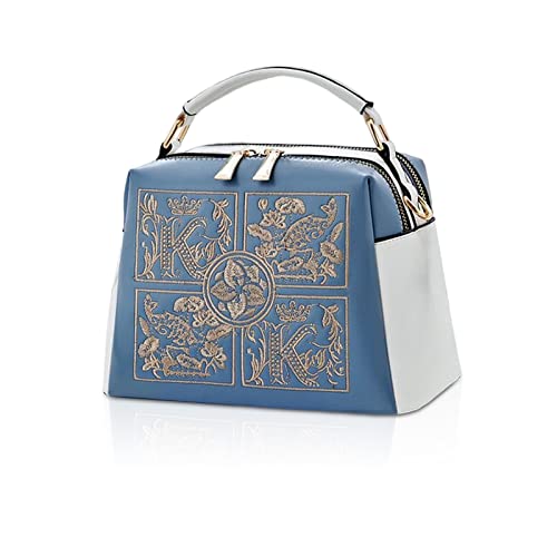 NICOLE & DORIS Elegante Handtasche Klein Damen Umhängetasche Stickerei Henkeltasche Modern Schultertaschen PU Leder Mädchen Crossbody Bag Handytaschen Blau mit Weiß von NICOLE & DORIS