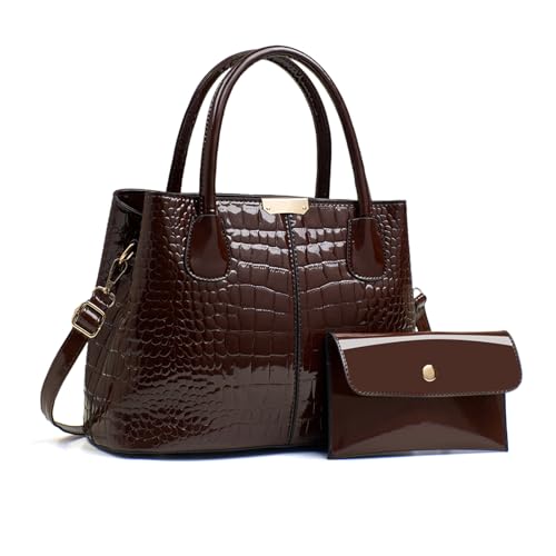 NICOLE & DORIS Elegante Handtaschen Damen Handtasche Set mit Geldbörse Umhängetasche Lackleder Schultertasche 2-teiliges Tragetasche für Büro Reise Einkauf Kaffee von NICOLE & DORIS