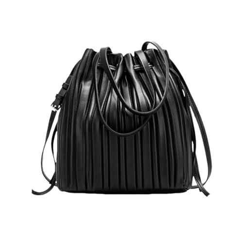 NICOLE & DORIS Elegante Handtaschen Damen Schultertaschen Weiche PU Leder Eimertasche Mode Henkeltasche mit Griff Clutch für Partys, Reisen und Einkaufen Schwarz von NICOLE & DORIS