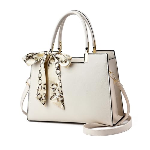 NICOLE & DORIS Elegante Handtaschen Damen Shopper Schultertasche Tote Handtasche PU Leder Mittelgroß Tasche mit Griff Frauen Umhängetasche mit DREI Fächern Beige von NICOLE & DORIS