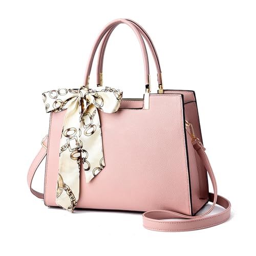 NICOLE & DORIS Elegante Handtaschen Damen Shopper Schultertasche Tote Handtasche PU Leder Mittelgroß Tasche mit Griff Frauen Umhängetasche mit DREI Fächern Rosa von NICOLE & DORIS