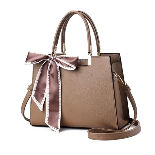 NICOLE & DORIS Elegante Handtaschen Damen Shopper Schultertasche Tote Handtasche PU Leder Mittelgroß Tasche mit Griff Frauen Umhängetasche mit DREI Fächern Khaki von NICOLE & DORIS