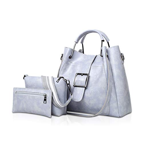 NICOLE & DORIS Fashion Damen Pu-Leder Handtasche + Schultertasche + Handtasche 3Stasche Tote für Mädchen Grau von NICOLE & DORIS