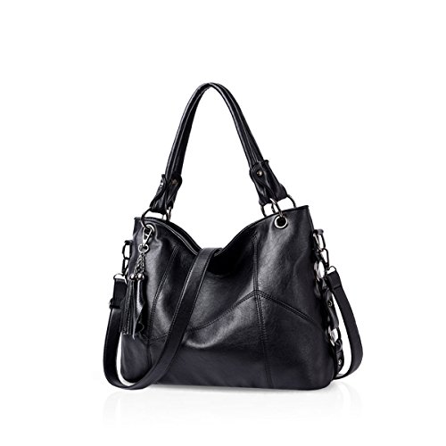 NICOLE & DORIS Fashion Damen Schultertasche Einfache Umhängetasche für Damen Soft PU Leder Schwarz von NICOLE & DORIS