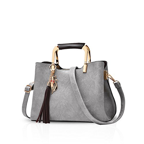 NICOLE&DORIS Frau Dame Handtaschen Schultertasche Taschen Shopper Umhängetasche Tote PU Grau von NICOLE & DORIS