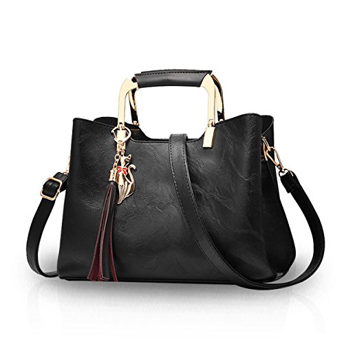 Nicole&Doris Frau Dame Handtaschen Schultertasche Taschen Shopper Umhängetasche Tote PU Schwarz von NICOLE & DORIS