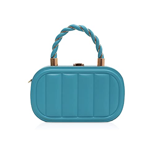 NICOLE & DORIS Frau Tasche Klein Designer Handtasche mit Kette Abendtasche Damen Partytasche Mode Schultertaschen PU Leder Handy Tasche Crossbody Blau von NICOLE & DORIS