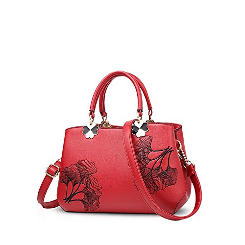 NICOLE&DORIS Frauen Blumen Top Handle Handtaschen Umhängetasche Crossbody Tasche Tote Damen Satchel PU Leder Blatt Rotwein von NICOLE & DORIS