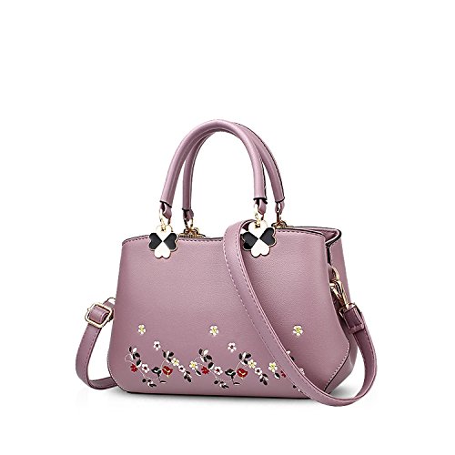 Nicole&Doris Frauen Blumen Top Handle Handtaschen Umhängetasche Crossbody Tasche Tote Damen Satchel PU Leder Blume Lila von NICOLE & DORIS