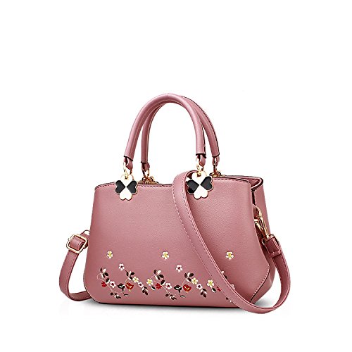 Nicole&Doris Frauen Blumen Top Handle Handtaschen Umhängetasche Crossbody Tasche Tote Damen Satchel PU Leder Blume Rosa von NICOLE & DORIS