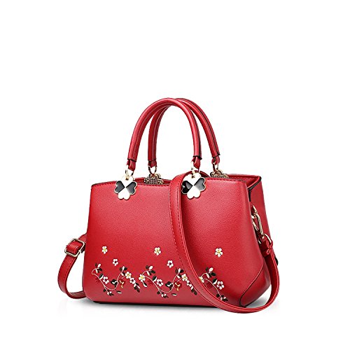 NICOLE&DORIS Frauen Blumen Top Handle Handtaschen Umhängetasche Crossbody Tasche Tote Damen Satchel PU Leder Blume Rotwein von NICOLE & DORIS