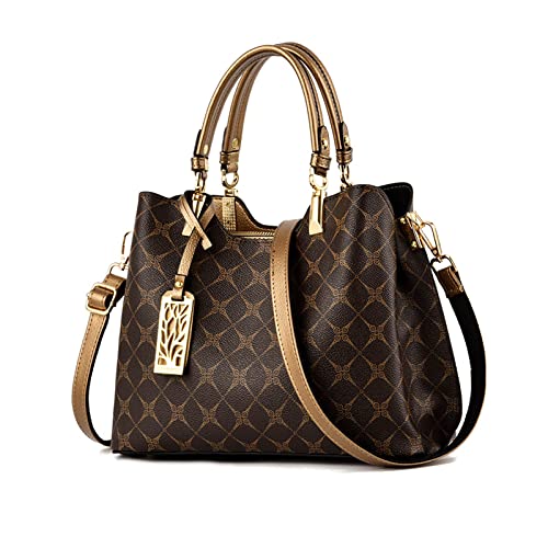 NICOLE & DORIS Frauen Handtasche Elegante Taschen für Damen Modern Tote Bag Mittelgroß Umhängetasche PU Leder Shopper Schultertasche mit Anhänger Bronze von NICOLE & DORIS