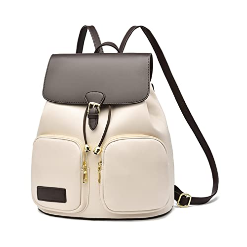 NICOLE & DORIS Frauen Rucksack Modern Rucksack Damen Elegant PU Leder Rucksackhandtaschen Anti Diebstahl Rucksäcke Cityrucksack Daypack für Reisen Freizeit Arbeit Beige mit Kaffee von NICOLE & DORIS