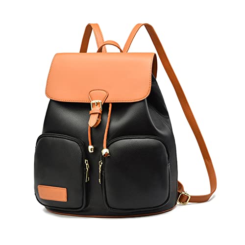 NICOLE & DORIS Frauen Rucksack Modern Rucksack Damen Elegant PU Leder Rucksackhandtaschen Anti Diebstahl Rucksäcke Cityrucksack Daypack für Reisen Freizeit Arbeit Schwarz mit Braun von NICOLE & DORIS