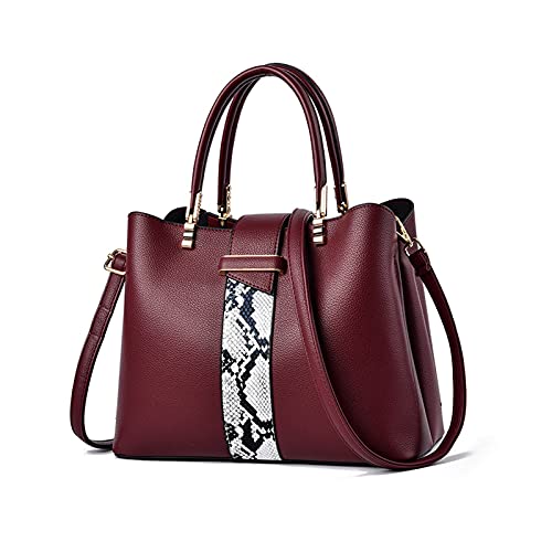 NICOLE & DORIS Frauen Tasche Designer Damen Handtasche Stilvolle Schultertasche Henkeltasche Mittelgroß Tote Bag Schlangenmuster PU Leder Umhängetasche Rotwein von NICOLE & DORIS