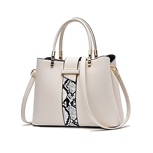 NICOLE & DORIS Frauen Tasche Designer Damen Handtasche Stilvolle Schultertasche Henkeltasche Mittelgroß Tote Bag Schlangenmuster PU Leder Umhängetasche Weiß von NICOLE & DORIS