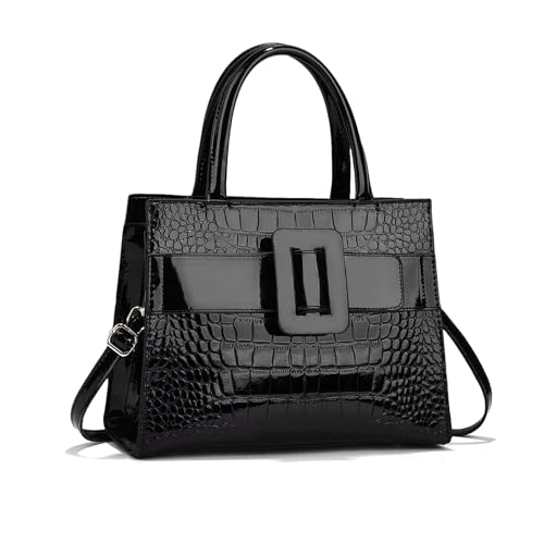 NICOLE & DORIS Frauen Tasche Elegante Handtasche Damen Designer Schultertasche PU Leder Tote Handtasche Umhängetasche Kroko Henkeltasche mit Vielen Fächern Schwarz von NICOLE & DORIS