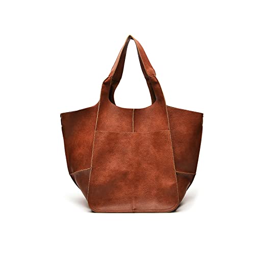 NICOLE & DORIS Frauen Tasche Groß Schultertasche Shopper Weiche Ledertasche Leichte Tote Tasche Hobo Handtasche Gross Umhängetasche Faltbare Tragetasche Braun von NICOLE & DORIS