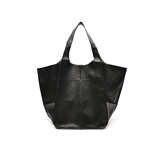 NICOLE & DORIS Frauen Tasche Groß Schultertasche Shopper Weiche Ledertasche Leichte Tote Tasche Hobo Handtasche Gross Umhängetasche Faltbare Tragetasche Schwarz von NICOLE & DORIS