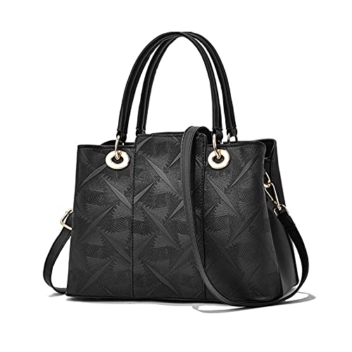 NICOLE & DORIS Frauen Umhängetasche Designer Handtaschen Damen PU Leder Top Griff Tasche Stilvolle Schultertasche Elegante Tasche für Büro Taschen Fächer Mittel Schwarz von NICOLE & DORIS