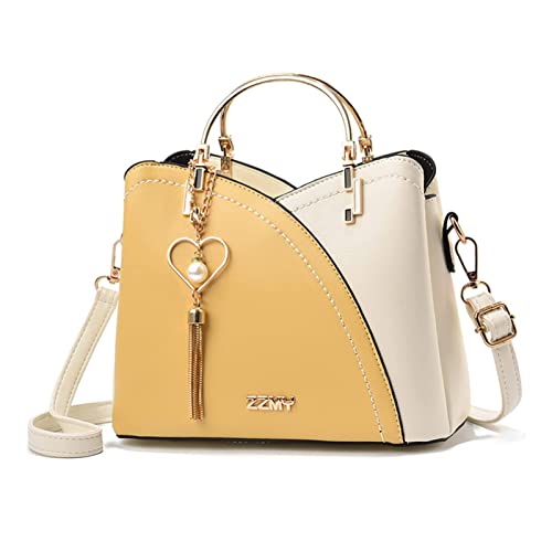 NICOLE & DORIS Frauen Umhängetasche Kleine Damen Handtasche Mode Schultertaschen PU Leder Henkeltasche Mehrfarbige Mädchen Crossbody Messenger Bag Kuriertaschen Handytasche Gelb von NICOLE & DORIS