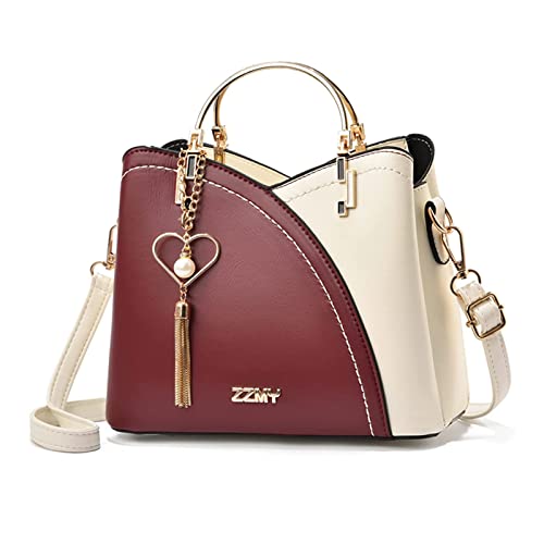 NICOLE & DORIS Frauen Umhängetasche Kleine Damen Handtasche Mode Schultertaschen PU Leder Henkeltasche Mehrfarbige Mädchen Crossbody Messenger Bag Kuriertaschen Handytasche Rot von NICOLE & DORIS