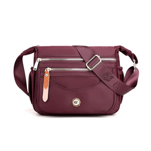 NICOLE & DORIS Frauen Umhängetasche Leichte Schultertasche Nylon Satchel Handtasche Damen mit Mehreren Taschen Messenger Crossbody Bag für Schule Shopping Arbeit Burgunderrot von NICOLE & DORIS