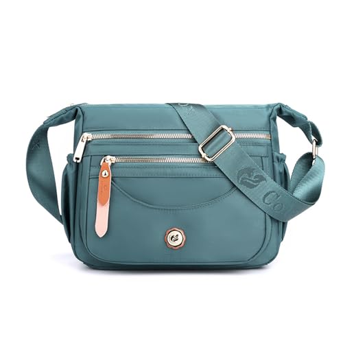 NICOLE & DORIS Frauen Umhängetasche Leichte Schultertasche Nylon Satchel Handtasche Damen mit Mehreren Taschen Messenger Crossbody Bag für Schule Shopping Arbeit Hellblau von NICOLE & DORIS
