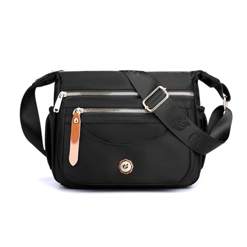NICOLE & DORIS Frauen Umhängetasche Leichte Schultertasche Nylon Satchel Handtasche Damen mit Mehreren Taschen Messenger Crossbody Bag für Schule Shopping Arbeit Schwarz von NICOLE & DORIS