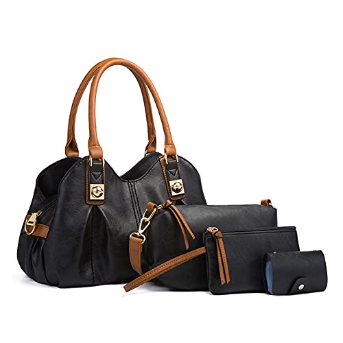 NICOLE & DORIS Groß Damen Tasche,Fashion Frauen Tasche Elegante Damen Leder Handtaschen Shopping Tote Bag Frauen Umhängetasche 4-Teiliges Set von NICOLE & DORIS