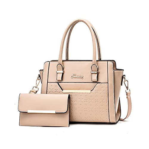 NICOLE & DORIS Groß Damen Tasche Handtasche Damen mit Kartenfächer Fashion Frauen Tasche Damen Leder Handtasche Designer Frauen Umhängetasche 2-Teiliges Set Khaki von NICOLE & DORIS