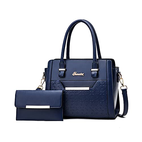 NICOLE & DORIS Groß Damen Tasche Handtasche Damen mit Kartenfächer Fashion Frauen Tasche Damen Leder Handtasche Designer Frauen Umhängetasche 2-Teiliges Set Dunkelblau von NICOLE & DORIS