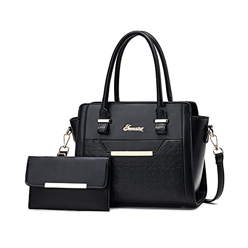 NICOLE & DORIS Groß Damen Tasche Handtasche Damen mit Kartenfächer Fashion Frauen Tasche Damen Leder Handtasche Designer Frauen Umhängetasche 2-Teiliges Set Schwarz von NICOLE & DORIS