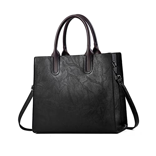 NICOLE & DORIS Groß Handtasche Damen Shopper Tasche Umhängetasche Damen Gross Retro Schultertasche Leder Tragetasche Tote für Büro Arbeit Schule Reisen Schwarz von NICOLE & DORIS