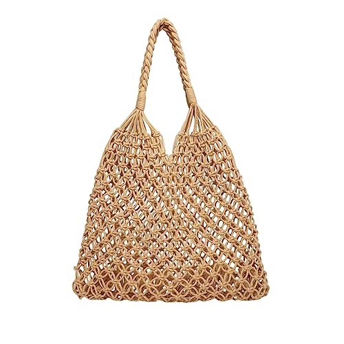 NICOLE & DORIS Groß Strandtasche Damen Stroh Shopper Handtasche Leichte Mesh Strandtasche Sommer Taschen Gewebt Einkaufstasche Tote Bag Strand Schultertasche Braun von NICOLE & DORIS