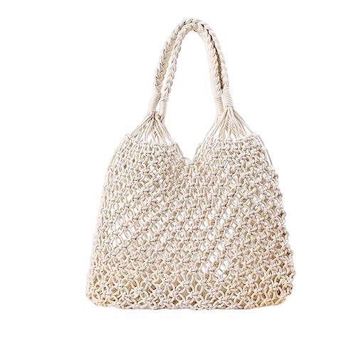 NICOLE & DORIS Groß Strandtasche Damen Stroh Shopper Handtasche Leichte Mesh Strandtasche Sommer Taschen Gewebt Einkaufstasche Tote Bag Strand Schultertasche Weiß von NICOLE & DORIS