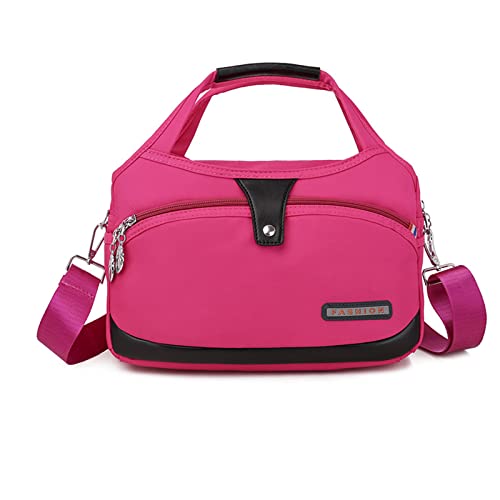 NICOLE & DORIS Handtasche Damen Crossbody Leichte Schultertasche Wasserdicht Nylon Umhängetasche mit Mehreren Taschen Messenger Bag für Shopping Arbeit Reise Rosa Rot von NICOLE & DORIS