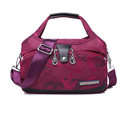 NICOLE & DORIS Handtasche Damen Crossbody Leichte Schultertasche Wasserdicht Nylon Umhängetasche mit Mehreren Taschen Messenger Bag für Shopping Arbeit Reise Tarnfarbe Rosa von NICOLE & DORIS
