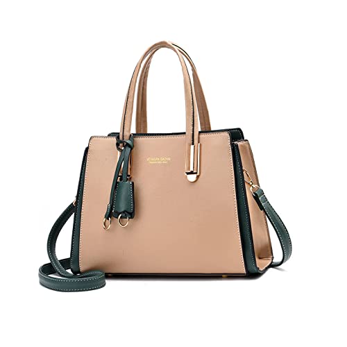 NICOLE & DORIS Handtasche Damen Elegant Handtaschen Kontrastfarben Schultertasche Frauen Umhängetasche Shopper Tote Henkeltasche mit Anhänger Khaki von NICOLE & DORIS