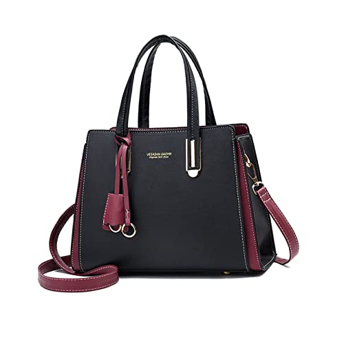 NICOLE & DORIS Handtasche Damen Elegant Handtaschen Kontrastfarben Schultertasche Frauen Umhängetasche Shopper Tote Henkeltasche mit Anhänger Schwarz von NICOLE & DORIS