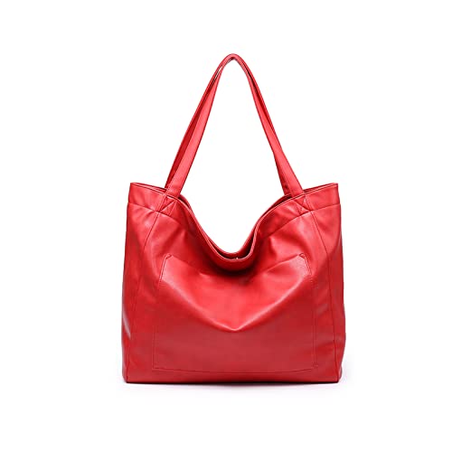 NICOLE & DORIS Handtasche Damen Groß Shopper Tasche Casual Schultertasche Weiche Leder Tragetasche Reise Tote Bag Elegant Handtaschen Rot von NICOLE & DORIS