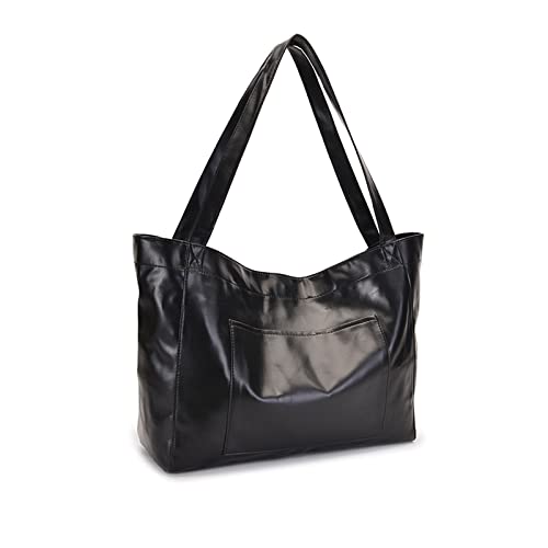 NICOLE & DORIS Handtasche Damen Groß Shopper Tasche Casual Schultertasche Weiche Leder Tragetasche Reise Tote Bag Elegant Handtaschen Schwarz von NICOLE & DORIS