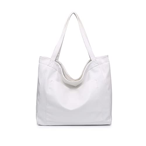 NICOLE & DORIS Handtasche Damen Groß Shopper Tasche Casual Schultertasche Weiche Leder Tragetasche Reise Tote Bag Elegant Handtaschen Weiß von NICOLE & DORIS