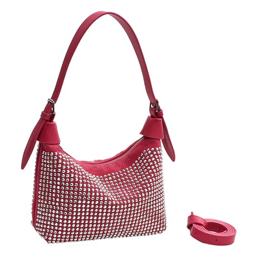 NICOLE & DORIS Handtasche Damen Klein Nieten Tasche Gothic Umhängetasche Glitzer Schultertasche Elegante Abendtasche Handtaschen Clutch für Hochzeit Party Freizeit Rose von NICOLE & DORIS