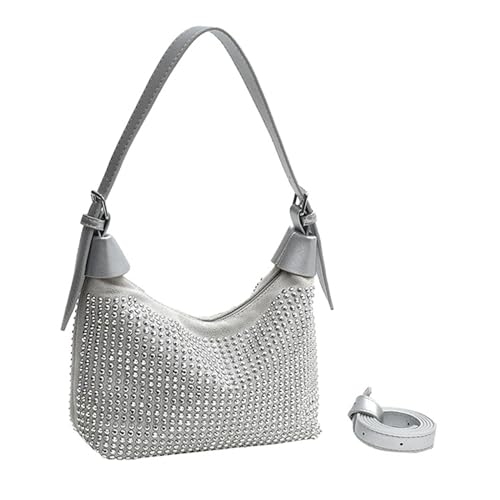 NICOLE & DORIS Handtasche Damen Klein Nieten Tasche Gothic Umhängetasche Glitzer Schultertasche Elegante Abendtasche Handtaschen Clutch für Hochzeit Party Freizeit Silber von NICOLE & DORIS