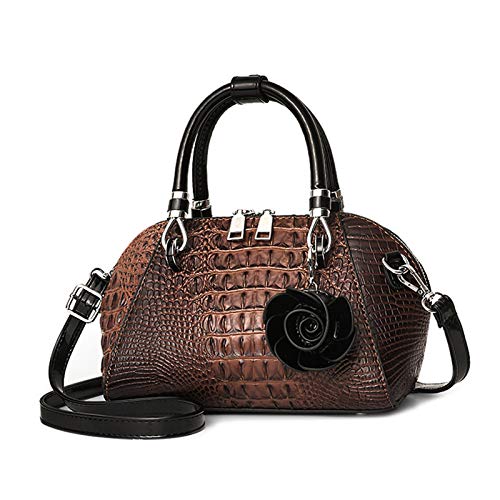 NICOLE & DORIS Handtasche Damen Klein Retro Umhängetaschen Henkeltasche Kroko Optik Schultertaschen PU Leder Tasche mit Blumen Anhänger Kaffee von NICOLE & DORIS